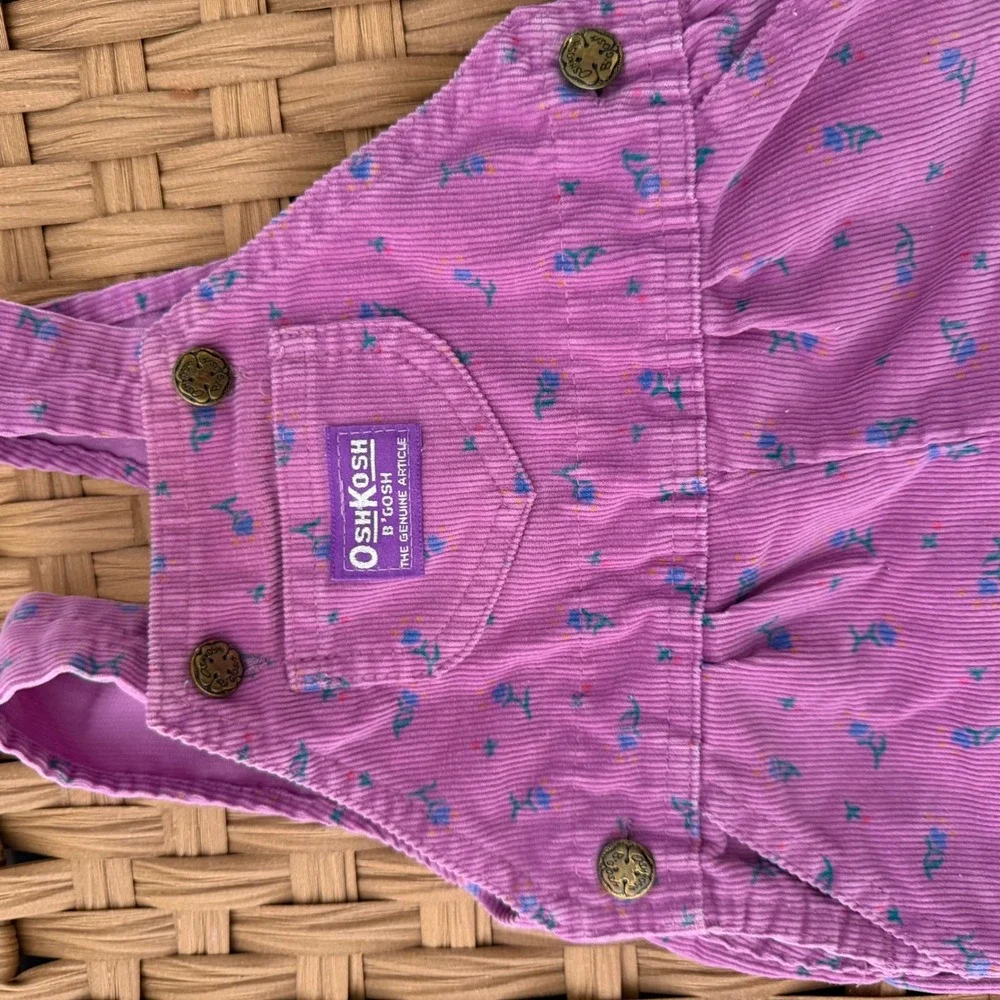 Vintage OshKosh Bgosh Purple Floral Corduroy Footed Overalls 3-6 Months